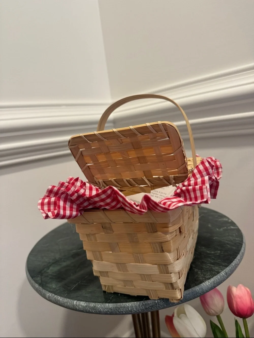 Teenyyou Mini Picnic Basket, Costume Accessory, Small Gingham Picnic Hamper